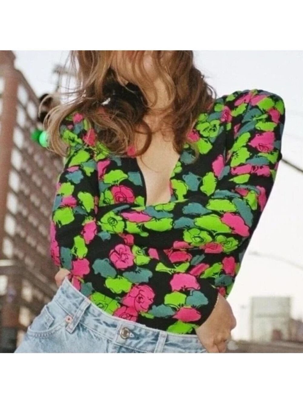 Zara Black Neon Pink Green Fall Winter Spring Body Suit - XSmall